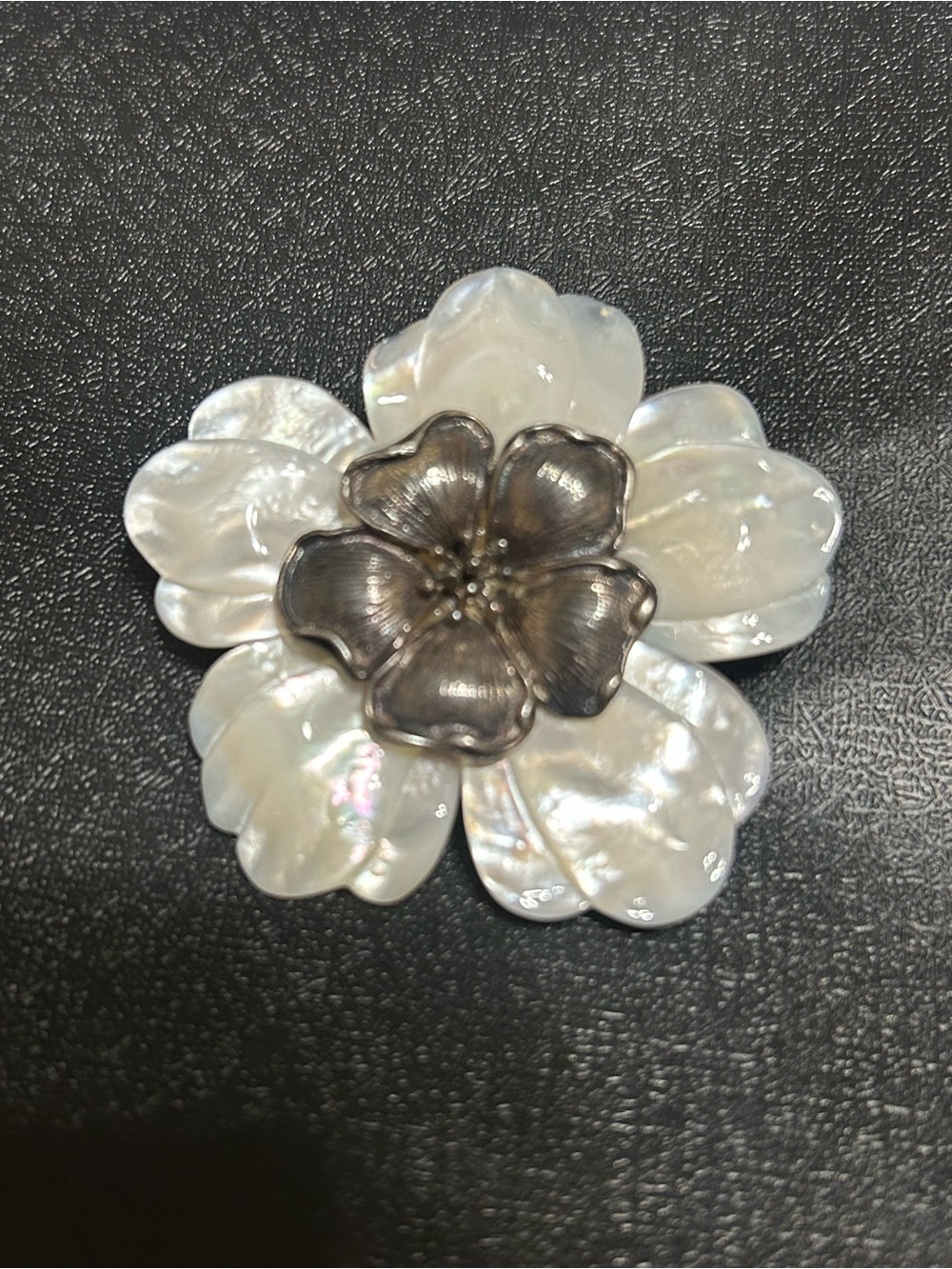 Mother-of-Pearl Flower Brooch with Silver-Tone Center